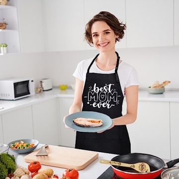 Personalized Mother’s Day Gifts for Mom From Daughter Son - Mom Birthday Gifts Women Christmas Gifts - Wooden Cooking Spoons with Funny Apron Kitchen Cooking Gift Set