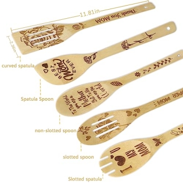 Personalized Mother’s Day Gifts for Mom From Daughter Son - Mom Birthday Gifts Women Christmas Gifts - Wooden Cooking Spoons with Funny Apron Kitchen Cooking Gift Set