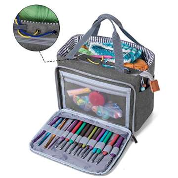 Luxja Crochet Tote Bag, Yarn Storage Bag for Small Unfinished Projects, Crochet Hooks and Other Acce...