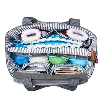 Luxja Crochet Tote Bag, Yarn Storage Bag for Small Unfinished Projects, Crochet Hooks and Other Accessories, Gray