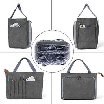 Luxja Crochet Tote Bag, Yarn Storage Bag for Small Unfinished Projects, Crochet Hooks and Other Accessories, Gray