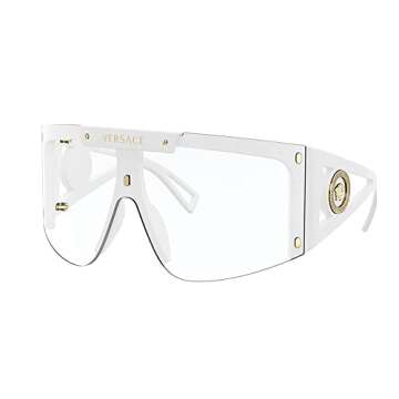 Versace VE 4393 401/1W White Plastic Shield Sunglasses Green Or Grey Clip On Lens