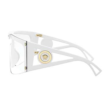 Versace VE 4393 401/1W White Plastic Shield Sunglasses Green Or Grey Clip On Lens
