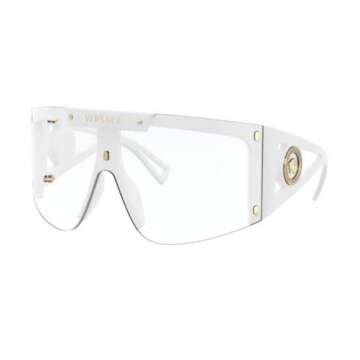 Versace VE 4393 401/1W White Plastic Shield Sunglasses Green Or Grey Clip On Lens