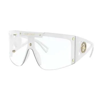 Versace VE 4393 401/1W White Plastic Shield Sunglasses Green Or Grey Clip On Lens