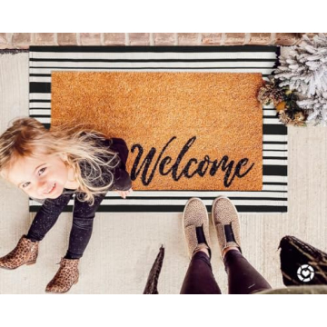 KOZYFLY Black and White Striped Doormat - Stylish & Durable