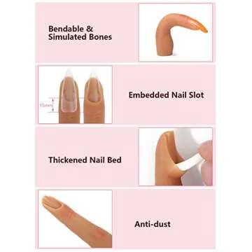 2 Pieces Silicone Practice Fingers for Acrylic Nails, Fake Training Hand Finger Model Flexible Bendable Mannequin Finger, Soft Realistic Joint Nail Practice Fingers with Makeup for Nail Art (Color 4)