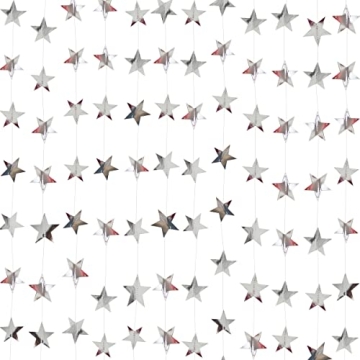 Silver Star Garland Banner Decorations - 156 Feet Bright Silver Paper Garland Hanging Decorations, G...