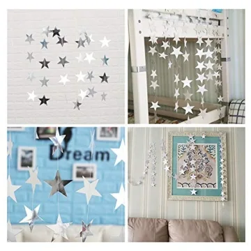 Sparkling Silver Star Garland Banners for Festive Events