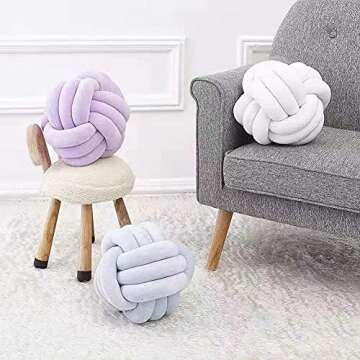 Knot Pillow Ball Round Cushion Pillows, Children Room Decoration Plush Toys Calming Stress Relief Toy (Light Purple,8.5in/22cm)
