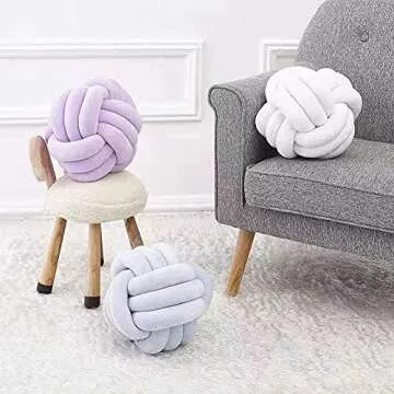 Knot Pillow Ball Round Cushion Pillows, Children Room Decoration Plush Toys Calming Stress Relief Toy (Light Purple,8.5in/22cm)