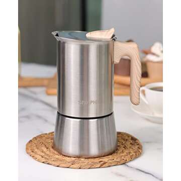 Sivaphe4 cups Stainless Steel Stovetop Espresso Coffee Maker | Induction Support 10 oz Intalian Moka...