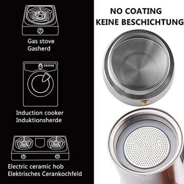 Sivaphe4 cups Stainless Steel Stovetop Espresso Coffee Maker | Induction Support 10 oz Intalian Moka Pot | Durable Cuban Coffee Maker 200ml(1 Cup=50ml)