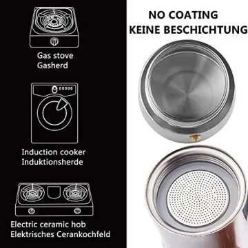 Sivaphe4 cups Stainless Steel Stovetop Espresso Coffee Maker | Induction Support 10 oz Intalian Moka Pot | Durable Cuban Coffee Maker 200ml(1 Cup=50ml)