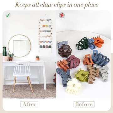 SNOWSTAR Flower Hair Claw Clip Organizer,Hanging Hair Clip Holder and Storage for Women Girls,Claw Clip Hanger Home Decor for Wall,Door,Closet