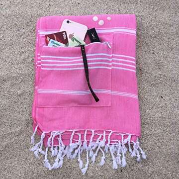 Aysesa-Sandproof Turkish Cotton Beach Towel Oversized w/Hidden-Pocket 75" Sand Free Blanket Extra La...