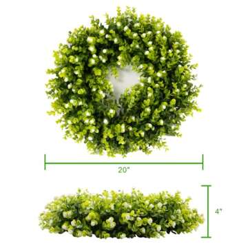 REALIFE 20" Boxwood Wreath Decorations for Home Artificial Wreath for Front Door Wreath with Gypsoph...