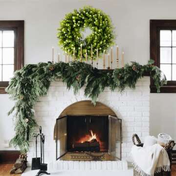 REALIFE 20" Boxwood Wreath Decorations for Home Artificial Wreath for Front Door Wreath with Gypsophila for Valentine Thanksgiving Wedding Party Decorations Wreath Outdoor and Indoor Fall Wreath