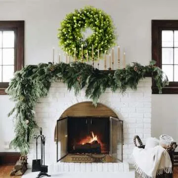 REALIFE 20" Boxwood Wreath Decorations for Home Artificial Wreath for Front Door Wreath with Gypsophila for Valentine Thanksgiving Wedding Party Decorations Wreath Outdoor and Indoor Fall Wreath