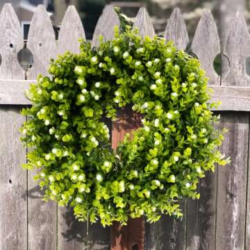 REALIFE 20" Boxwood Wreath Decorations for Home Artificial Wreath for Front Door Wreath with Gypsophila for Valentine Thanksgiving Wedding Party Decorations Wreath Outdoor and Indoor Fall Wreath