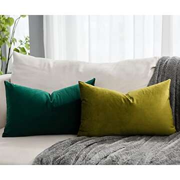 QUAFOO Christmas Dark Green Decorative Lumbar Velvet Throw Pillow Covers 12x20 inch Set of 2 with Zi...