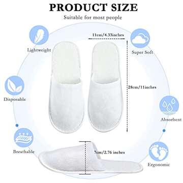 SATINIOR 30 Pairs Disposable Slippers, White, Medium, Unisex-Adults, Closed Toe, Non-Slip, Spa, Hote...