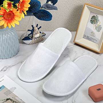 SATINIOR 30 Pairs Disposable Slippers, White, Medium, Unisex-Adults, Closed Toe, Non-Slip, Spa, Hotel, Travel, Home, Sanitary, Breathable, Fleece Cloth, EVA