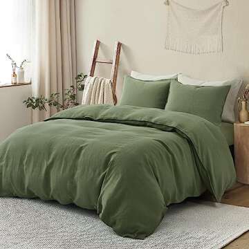 ATLINIA Linen Bedding Duvet Cover Set - 100% French Flax Washed Bed Sets Farmhouse Comforter Cover Set (1 Duvet Cover and 2 Pillow Shams) King Size Green