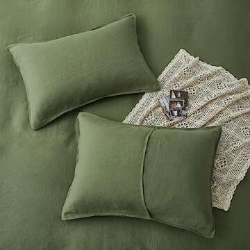 ATLINIA Linen Bedding Duvet Cover Set - 100% French Flax Washed Bed Sets Farmhouse Comforter Cover Set (1 Duvet Cover and 2 Pillow Shams) King Size Green