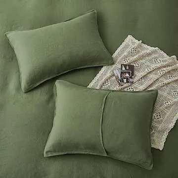 ATLINIA Linen Bedding Duvet Cover Set - 100% French Flax Washed Bed Sets Farmhouse Comforter Cover Set (1 Duvet Cover and 2 Pillow Shams) King Size Green