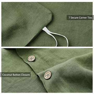 ATLINIA Linen Bedding Duvet Cover Set - 100% French Flax Washed Bed Sets Farmhouse Comforter Cover Set (1 Duvet Cover and 2 Pillow Shams) King Size Green