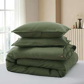 ATLINIA Linen Bedding Duvet Cover Set - 100% French Flax Washed Bed Sets Farmhouse Comforter Cover Set (1 Duvet Cover and 2 Pillow Shams) King Size Green