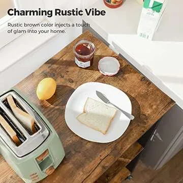 VASAGLE Kitchen Shelf on Wheels, Serving Cart with 3 Shelves, Kitchen Cart, Microwave Shelf, for Mini Oven, Toaster, with 6 Hooks, Industrial Style, Rustic Brown and Black UKKS60XV1