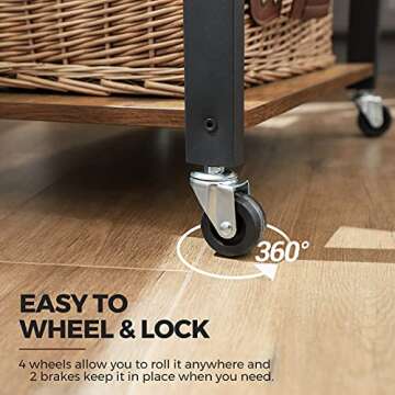 VASAGLE Kitchen Shelf on Wheels, Serving Cart with 3 Shelves, Kitchen Cart, Microwave Shelf, for Mini Oven, Toaster, with 6 Hooks, Industrial Style, Rustic Brown and Black UKKS60XV1