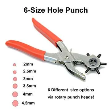 Leather Hole Punch Tool Set Heavy Duty 6 Size Revolving Leather Belt Hand Hole Puncher for Belts, Wa...
