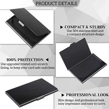 DMFLY Slim Business Card Case for Men & Women, Pocket Metal Case, Professional Stainless Steel Business Card Holders, Purse Name Card Holder, Buckle Style Shut, Black
