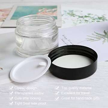 Encheng 15Pack of 2 oz Clear Round Glass Jars, with Inner Liners and Lids, Empty Cosmetic Containers,Cream jars