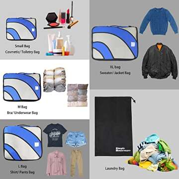 Simple Houseware 4 Set Packing Cube - Travel Organizers with Laundry Bag, Blue