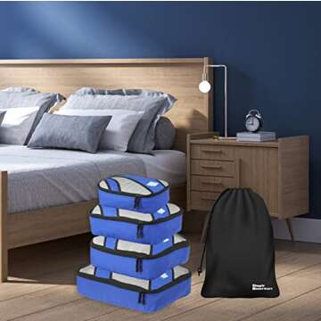 Simple Houseware 4 Set Packing Cube - Travel Organizers with Laundry Bag, Blue