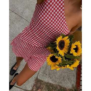 Seyurigaoka Women Y2k 2 Piece Lace Shorts Set Sleeveless V Neck Cami Top with Shorts Pajamas Sets Sleepwear(one shoulder gingham red,Medium)