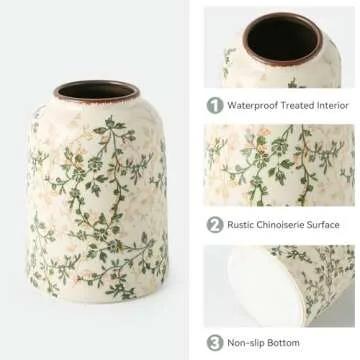 Green Vintage Vase, Chinoiserie Floral Vase, Retro Ice Cracked Ceramic Large Vases for Home Decor, Living Room, Bookshelf, Office, Grand Millennial Decor, Chinoiserie Decor, Tuscan Decor 7.8 Inch