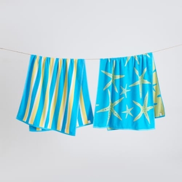 Great Bay Home 100% Cotton Beach Towels | 2 Pack of 30 x 60" Blue Pool Towels for Adults and Kids | ...