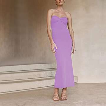 Sdencin Women Sexy Twist Knot Front Ribbed Knit Bodycon Bandeau Tube Dress Casual Solid Strapless Ma...