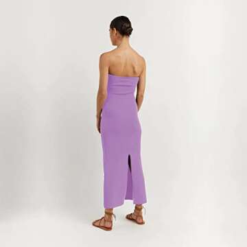 Sdencin Women Sexy Twist Knot Front Ribbed Knit Bodycon Bandeau Tube Dress Casual Solid Strapless Maxi Long Dress(S US Women,Purple)