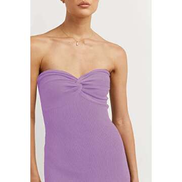 Sdencin Women Sexy Twist Knot Front Ribbed Knit Bodycon Bandeau Tube Dress Casual Solid Strapless Maxi Long Dress(S US Women,Purple)
