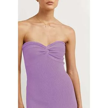 Sdencin Women Sexy Twist Knot Front Ribbed Knit Bodycon Bandeau Tube Dress Casual Solid Strapless Maxi Long Dress(S US Women,Purple)