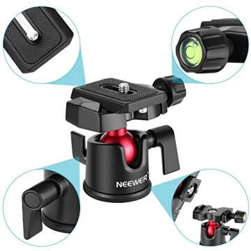 NEEWER Camera Tripod Head Ball Head 360° Rotating Panoramic with 1/4" Arca Type Quick Plate and Bubble Level for DSLR Camera Camcorder Tripod Monopod, Max Load: 11lb/5kg