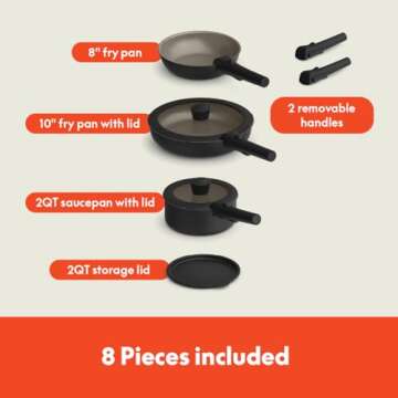 Bella 8 Piece Removable Handle Cookware Set - Nonstick & Versatile