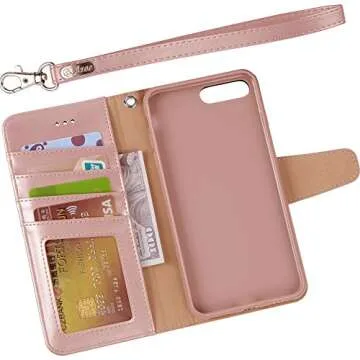 Arae Case for iPhone 7 Plus/iPhone 8 Plus, Premium PU Leather Wallet Case with Kickstand and Flip Cover for iPhone 7 Plus (2016) / iPhone 8 Plus (2017) 5.5 inch, Rose Gold