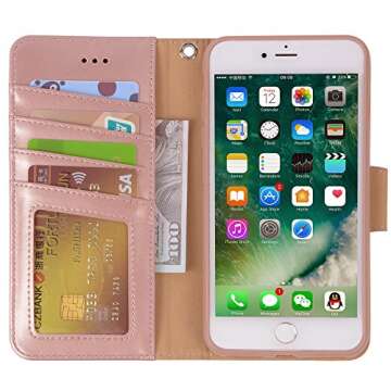 Arae Case for iPhone 7 Plus/iPhone 8 Plus, Premium PU Leather Wallet Case with Kickstand and Flip Cover for iPhone 7 Plus (2016) / iPhone 8 Plus (2017) 5.5 inch, Rose Gold